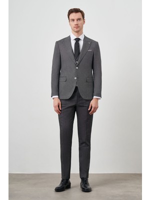 Morven  Erkek Siyah Keten Kombinli Slim Fit Takım Elbise