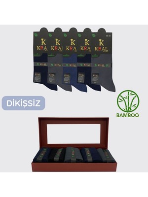 Kral Socks Premium Busines (5 Çift Kutulu) Klasik Uzun Boy Mevsimlik Dikişsiz Erkek Bambu Soket Çorap