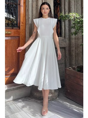 Julude Krem Kadın Bisiklet Yaka Kiloş Elbise P-00003873