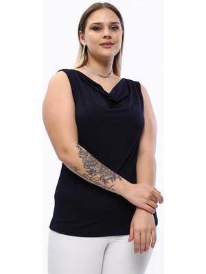 Sea Moda Kadın Degaje Yaka Sandy Atlet Lacivert Renkli Abiye Kolsuz Tasarım Özellikleri