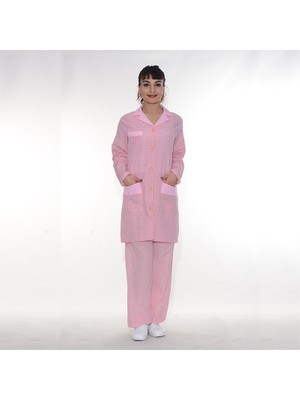 Formteks Temizlik Önlük  Apaj Yaka Zefir Pembe Beyaz