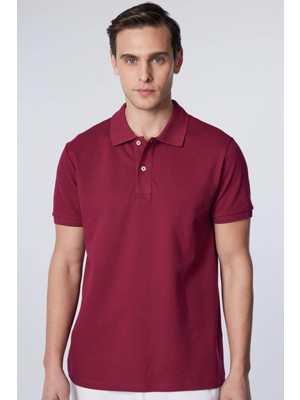 Tudors Erkek Slim Fit Dar Kesim  Pamuk Düz Pike Bordo Polo Yaka Tişört