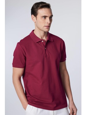 Tudors Erkek Slim Fit Dar Kesim  Pamuk Düz Pike Bordo Polo Yaka Tişört