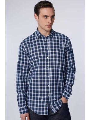 Tudors Erkek Slim Fit Dar Kesim Uzun Kollu %100 Pamuk Keten Doku Kareli Gömlek