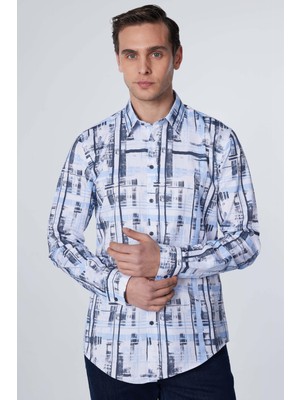 Slim Fit Uzun Kollu Desenli Pamuklu Kolay Ütü Erkek Gömlek