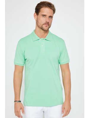 Tudors Erkek Slim Fit Dar Kesim  Pamuk Düz Pike Mint Polo Yaka Tişört