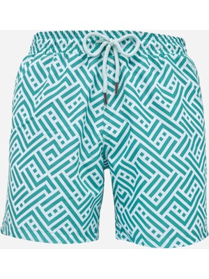 Tudors Erkek Standart Fit File Astarlı Hızlı Kuruyan Desenli Beyaz-Yeşil Mayo Deniz Şortu