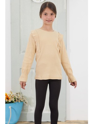 Pembe Life Krem Omzu Fırfırlı Fitilli Kız Çocuk Uzun Kollu Badi 18756