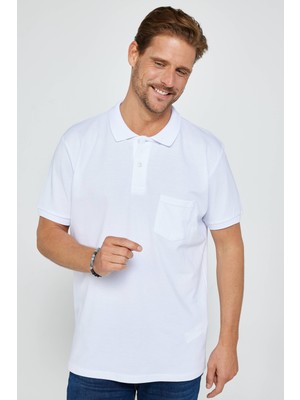 Tudors Erkek Regular Fit Klasik Kesim %100 Pamuk Düz Pike Beyaz Polo Yaka Tişört