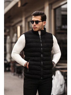 Mero Life Erkek Siyah Nubuk Süet Şişme Yelek