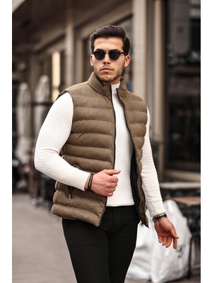 Mero Life Erkek Haki Nubuk Süet Şişme Yelek