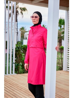 Marina Paraşüt Kumaş Pembe Tam Kapalı Tesettür Mayo M2408