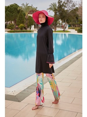 Marina Likralı Siyah Tam Kapalı Tesettür Mayo M2480