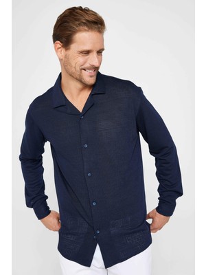 Tudors Erkek Relax Fit Rahat Kesim Lacivert Örme Gömlek