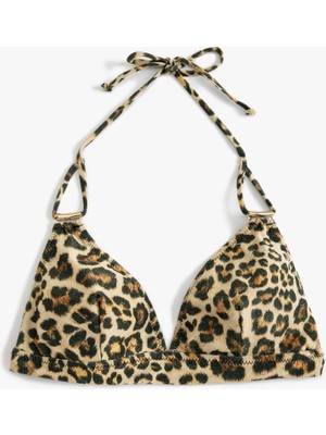 Koton Leopar Desenli Bikini Üstü Üçgen Metal Aksesuar Detaylı
