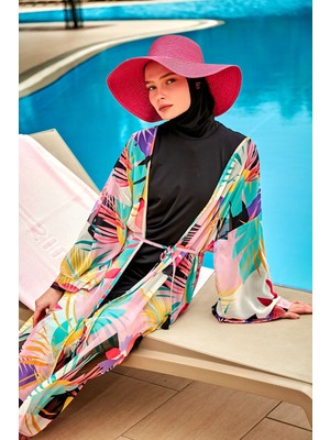 Marina Desenli Renkli Kimono Kaftan P2410