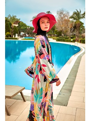 Marina Desenli Renkli Kimono Kaftan P2410