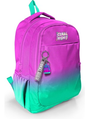 Coral High Pembe Su Yeşili Renk Geçişli Üç Bölmeli Okul Sırt Çantası 23664 22 Litre PVC Malzeme
