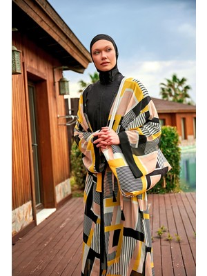 Marina Desenli Siyah Kimono Kaftan P2407