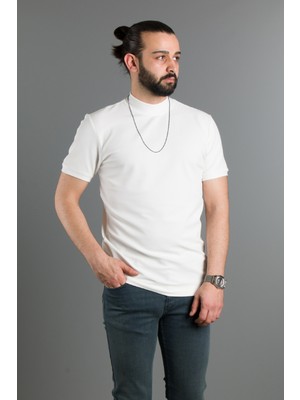 Zeki Özer Erkek Beyaz Yarım Boğazlı Soft T-Shirt XL %45 Cotton %50 Polyester %5 Likra
