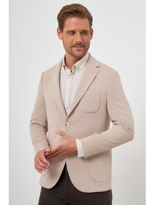 Morven Erkek Bej Örme Slim Fit Torba Cep Mono Yaka Spor Ceket