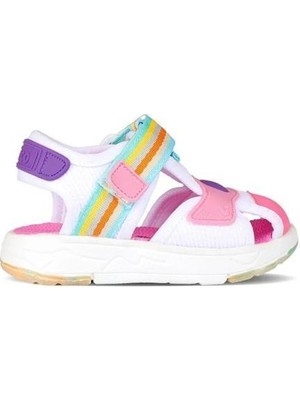 Vicco 332.24Y.202 Beyaz-Pembe Çocuk Sandalet Düz Taban Cırt Bağlama