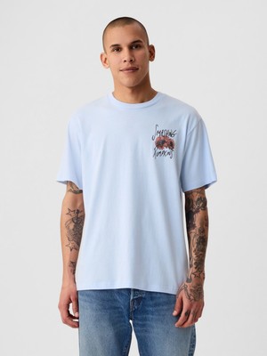 Gap Erkek Mavi Smashing Pumpkins Grafikli T-Shirt