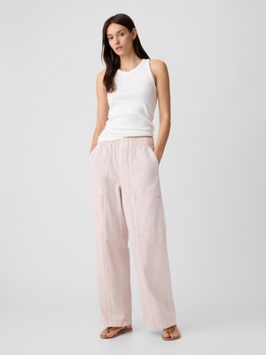 Gap Kadın Açık Pembe Pull-On Wide Leg Jean Pantolon