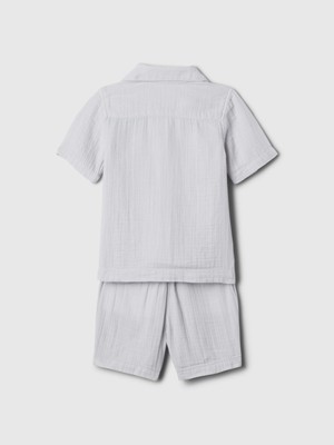 Gap Erkek Bebek Gri Brannan Bear Işlemeli Crinkle Gauze Outfit Set