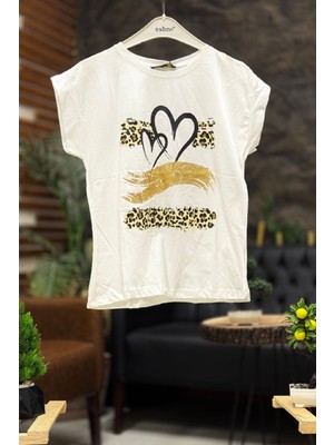 Sahnemoda Leopar Gold Baskılı Kısa Kol Penye Tshirt