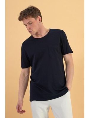 Vena Erkek Simon Siyah Bisiklet Yaka Cep Detaylı Basic Tişört