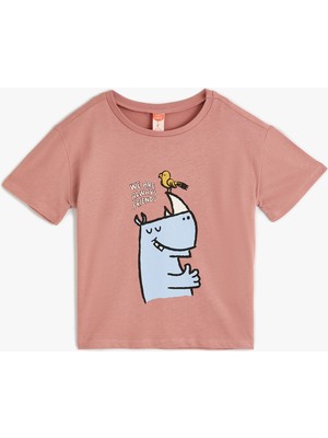 Koton Tişört  Kısa Kollu Bisiklet Yaka Baskı Detaylı Pamuklu