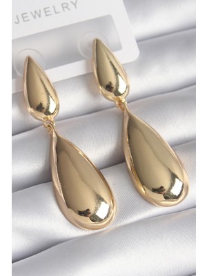 E-Bijuteri Pirinç Gold Renk Sallantı Damla Model Kadın Küpe