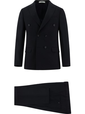 Kiğılı 7 Drop Slim Fit Dar Kesim Çizgili Yünlü Kruvaze Takım Elbise