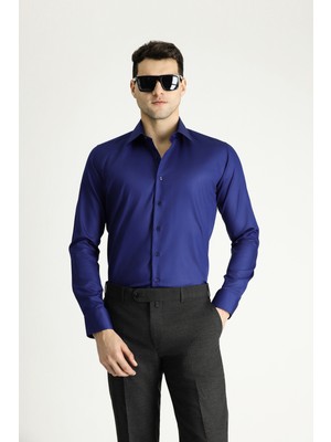 Kiğılı Uzun Kol Slim Fit Dar Kesim Klasik Non Iron Saten Pamuklu Gömlek