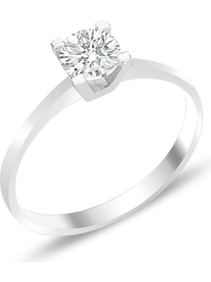 Söğütlü Silver Gümüş Rodyumlu Pırlanta Montürlü Tektaş Yüzük SGTL12371RODAJ