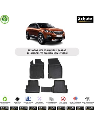 Peugeot 3008 2016 Model ve Sonrası Için Uyumlu 3D Havuzlu Oto Paspas