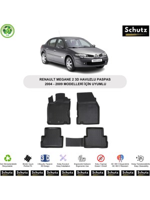 Renault Megane 2 2004-2009 Modelleri Için Uyumlu 3D Havuzlu Oto Paspas