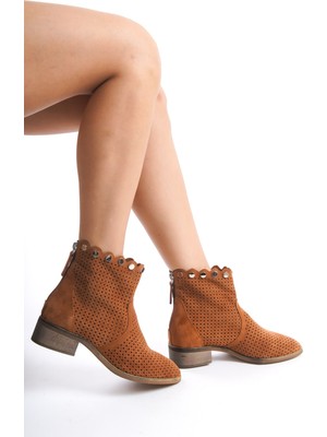 Mubiano Hakiki Deri Collection Kadın Yazlık Kovboy Bot Taba -MCRGN8051-TB