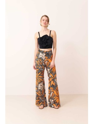 ROMAN Geniş Paça Desenli Keten Pantolon Standart Renk Y2412046_089