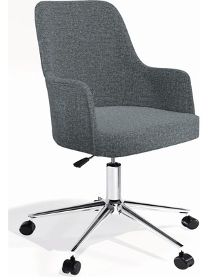 Hause Box Louis Silinebilir Keten Kumaş - Amortisörlü Ofis Çalışma Koltuğu & Sandalyesi (GRİ / KROM METAL AYAK)