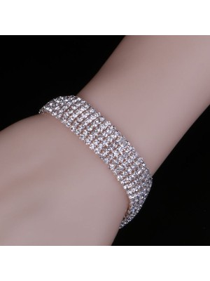 Mingjin Shop 1 52B05-18CM Blıjery Lüks Kristal Bilezikler Kadınlar Için Gümüş Kaplama Rhinestone Charm Bilezik ve Bilezikler Femme Gelin Düğün Takı Hediyeler (Yurt Dışından)