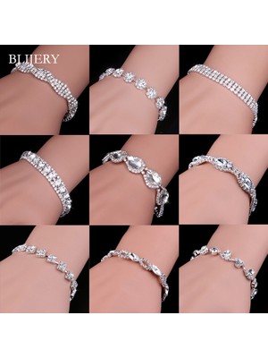 Mingjin Shop 1 52B05-18CM Blıjery Lüks Kristal Bilezikler Kadınlar Için Gümüş Kaplama Rhinestone Charm Bilezik ve Bilezikler Femme Gelin Düğün Takı Hediyeler (Yurt Dışından)