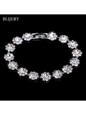 Mingjin Shop 1 52B05-18CM Blıjery Lüks Kristal Bilezikler Kadınlar Için Gümüş Kaplama Rhinestone Charm Bilezik ve Bilezikler Femme Gelin Düğün Takı Hediyeler (Yurt Dışından)