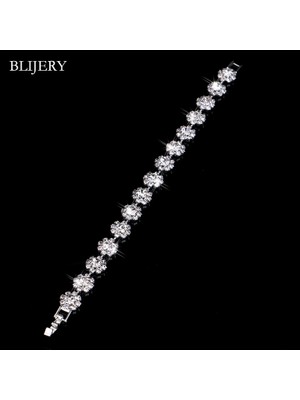 Mingjin Shop 1 52B05-18CM Blıjery Lüks Kristal Bilezikler Kadınlar Için Gümüş Kaplama Rhinestone Charm Bilezik ve Bilezikler Femme Gelin Düğün Takı Hediyeler (Yurt Dışından)