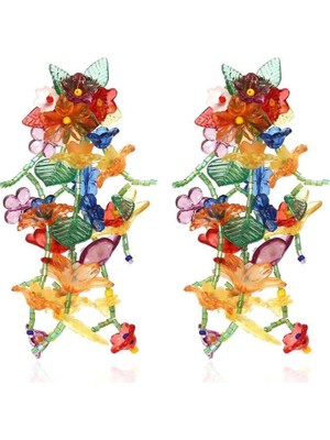 Babmu Renkli Moda Çiçek Uzun Saplama Küpeler, El Örgüsü Küpeler (Yurt Dışından)