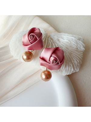 Babmu Romantik Fransız Pembe Gül Küpeler (Yurt Dışından)