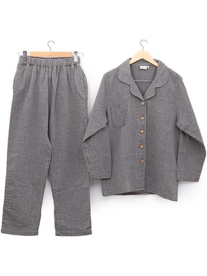Ecocotton Melsa Kadın Pijama Takımı %100 Organik Pamuk Müslin Antrasit