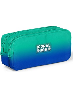 Coral High Kids Hafif ve Taşınabilir İki Bölmeli Kalem Çantası 12075 Yeşil Saks Renk Geçişli PVC 1200 ml