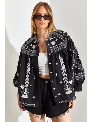 Shade Kadın Nakış Işlemeli Keten Gömlek